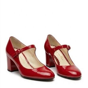 Bettye Muller Red Patent Leather Mary Jane Block Heel Pumps Size 39/ 8.5
